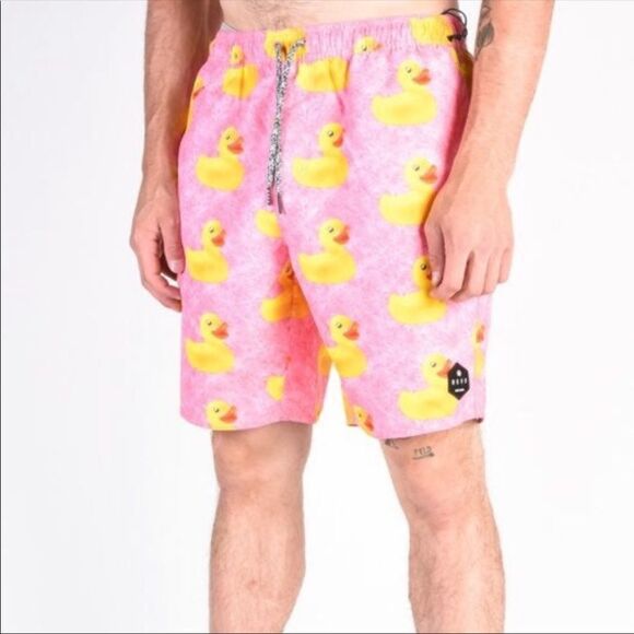 NEFF Ducky Mens Hot Tub Volley Shorts Board Short Rubber Duck Pink Size Small - Picture 15 of 15